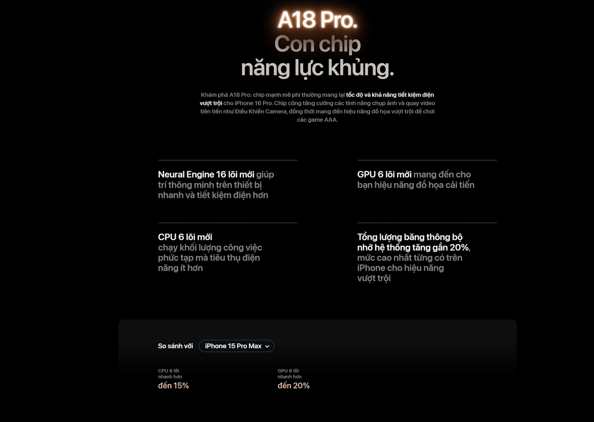 Tính năng của Apple A18 Pro Tính năng của Apple A18 Pro
